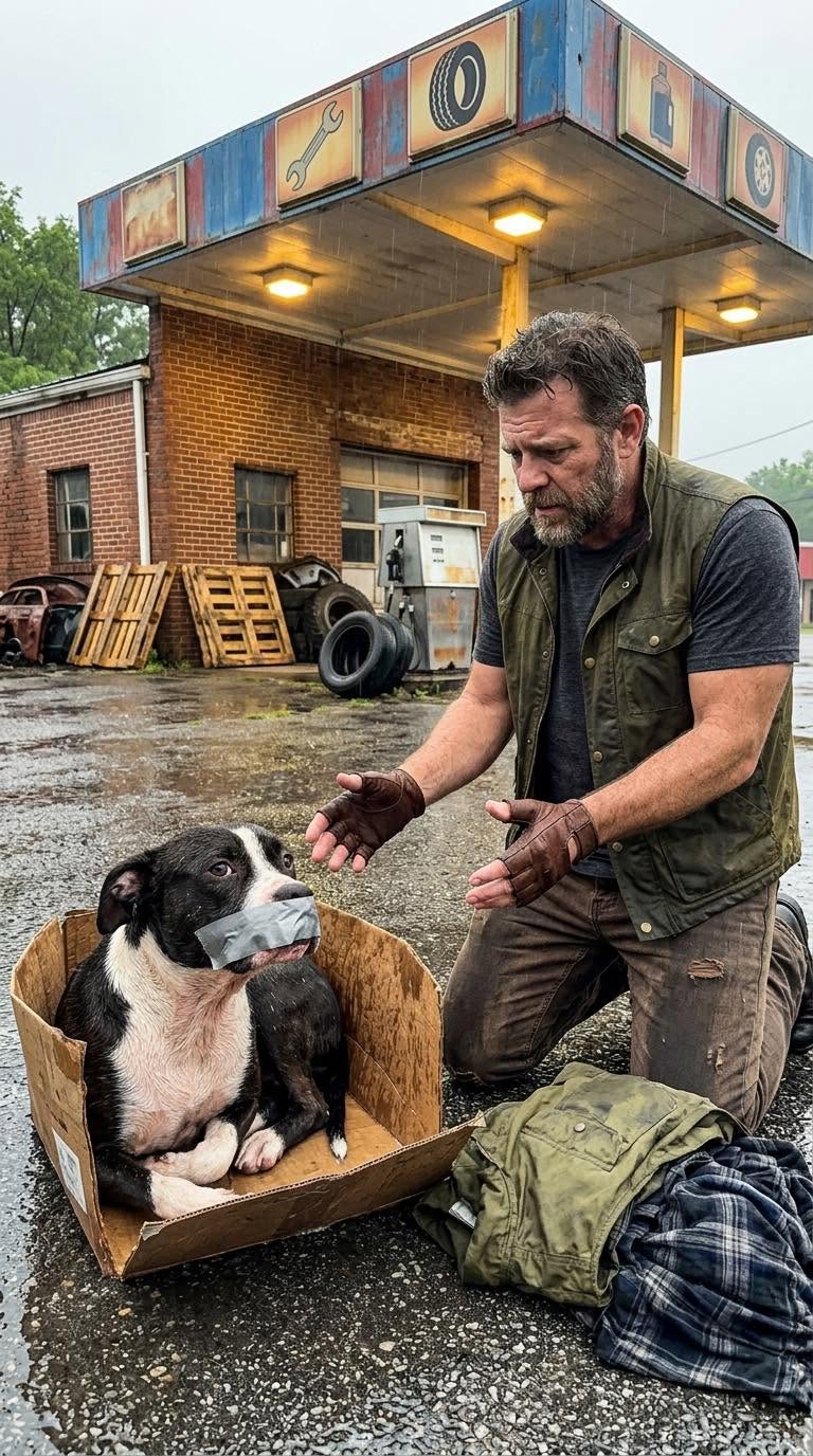 The Tattooed Biker Only Pulled Into the Lonely Tennessee Gas Station to Escape the Heavy Rain and Drink One Last Cup of Coffee Before Heading Home, but a Tiny Movement Inside a Rain-Soaked Cardboard Box Behind the Dumpster Forced Him to Witness Something So Cruel That He Could Never Pretend He Hadn’t Seen It